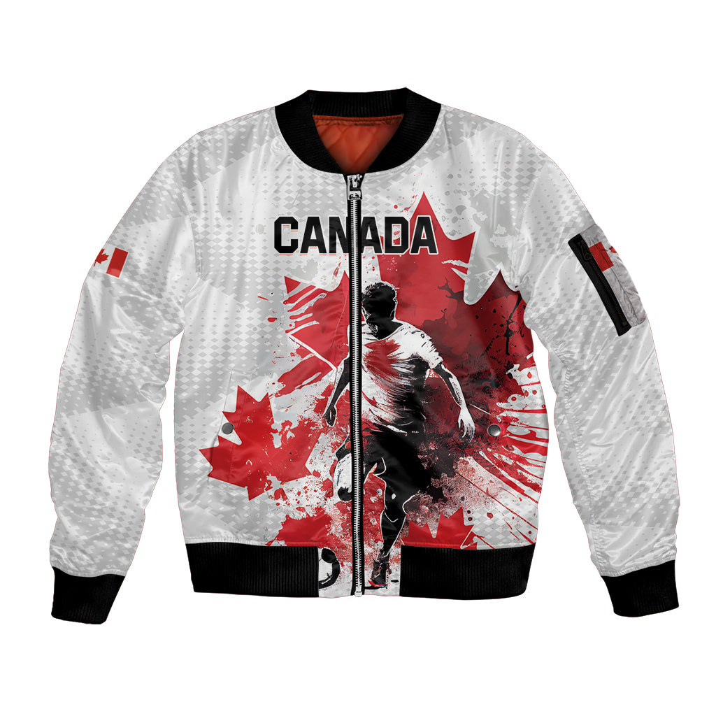 Personalized Canada 2024 Soccer Sleeve Zip Bomber Jacket Canadian Player Maple Leaf - Wonder Print Shop