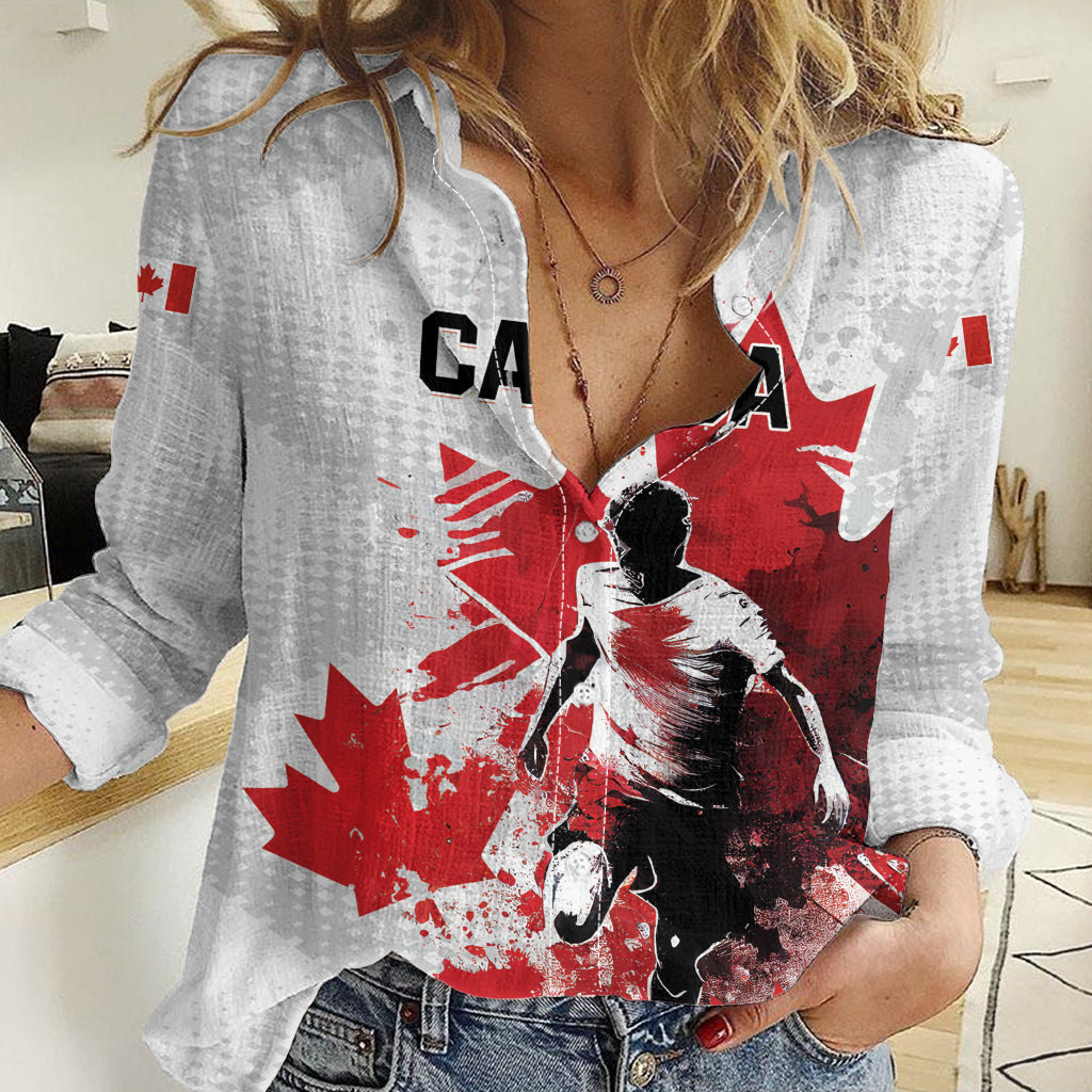 Personalized Canada 2024 Soccer Women Casual Shirt Canadian Player Maple Leaf - Wonder Print Shop