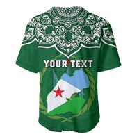 Custom Djibouti Baseball Jersey Jabuuti Emblem With Islamic Floral Circle - Wonder Print Shop