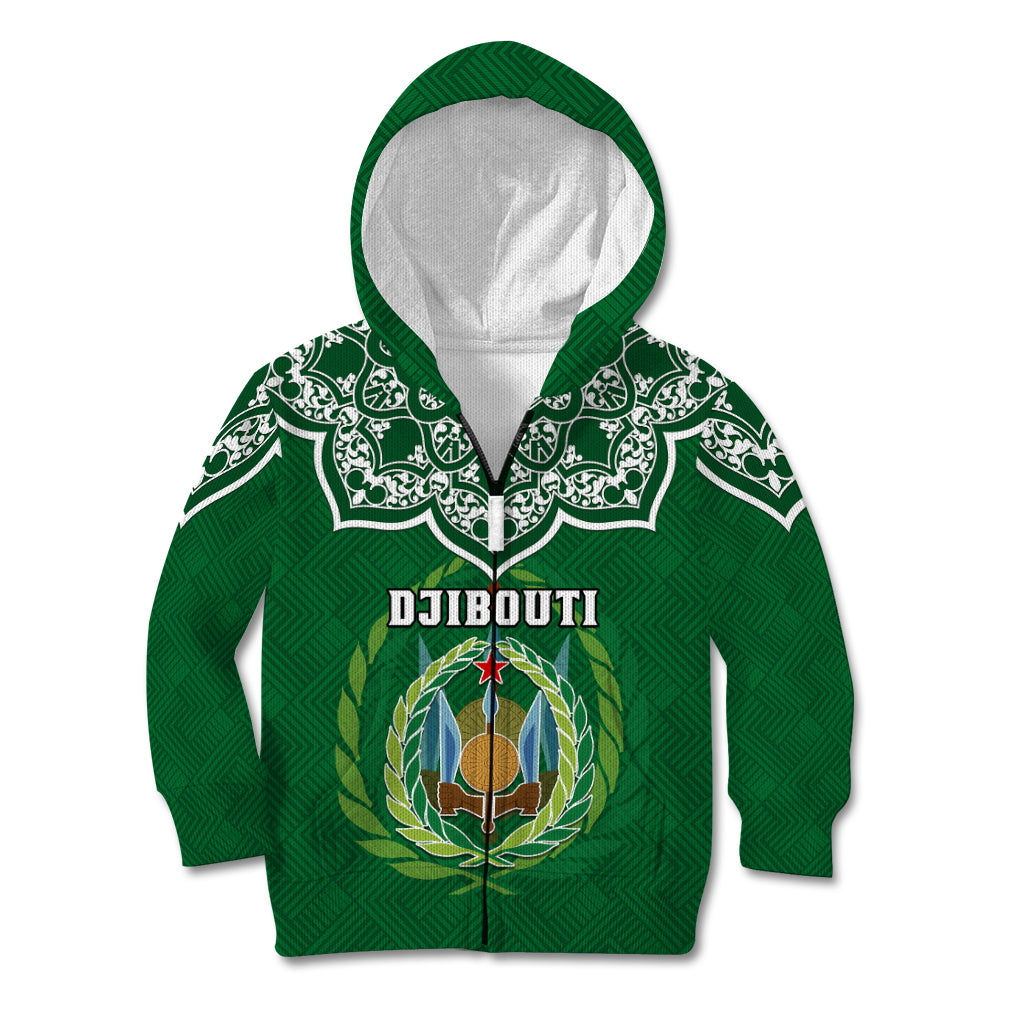 Custom Djibouti Kid Hoodie Jabuuti Emblem With Islamic Floral Circle - Wonder Print Shop