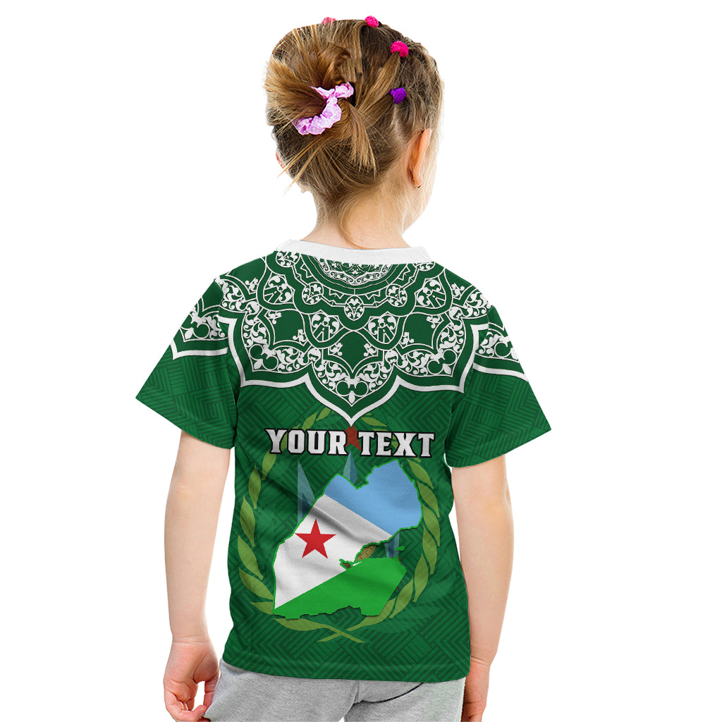 Custom Djibouti Kid T Shirt Jabuuti Emblem With Islamic Floral Circle - Wonder Print Shop
