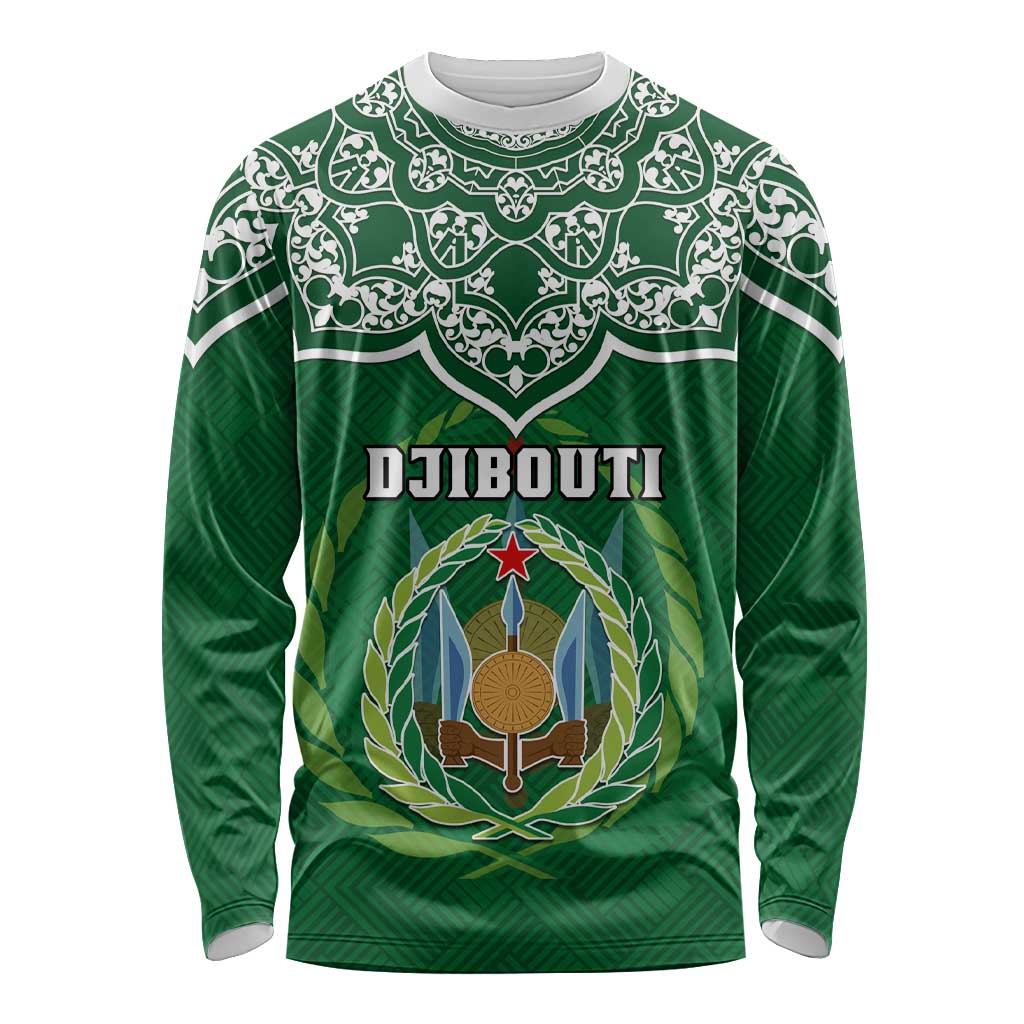 Custom Djibouti Long Sleeve Shirt Jabuuti Emblem With Islamic Floral Circle LT01