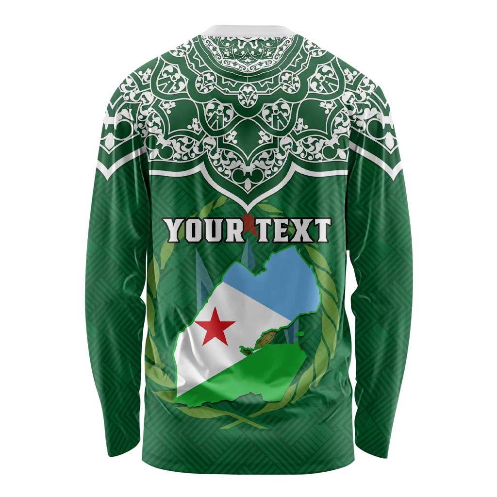 Custom Djibouti Long Sleeve Shirt Jabuuti Emblem With Islamic Floral Circle LT01