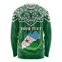 Custom Djibouti Long Sleeve Shirt Jabuuti Emblem With Islamic Floral Circle LT01