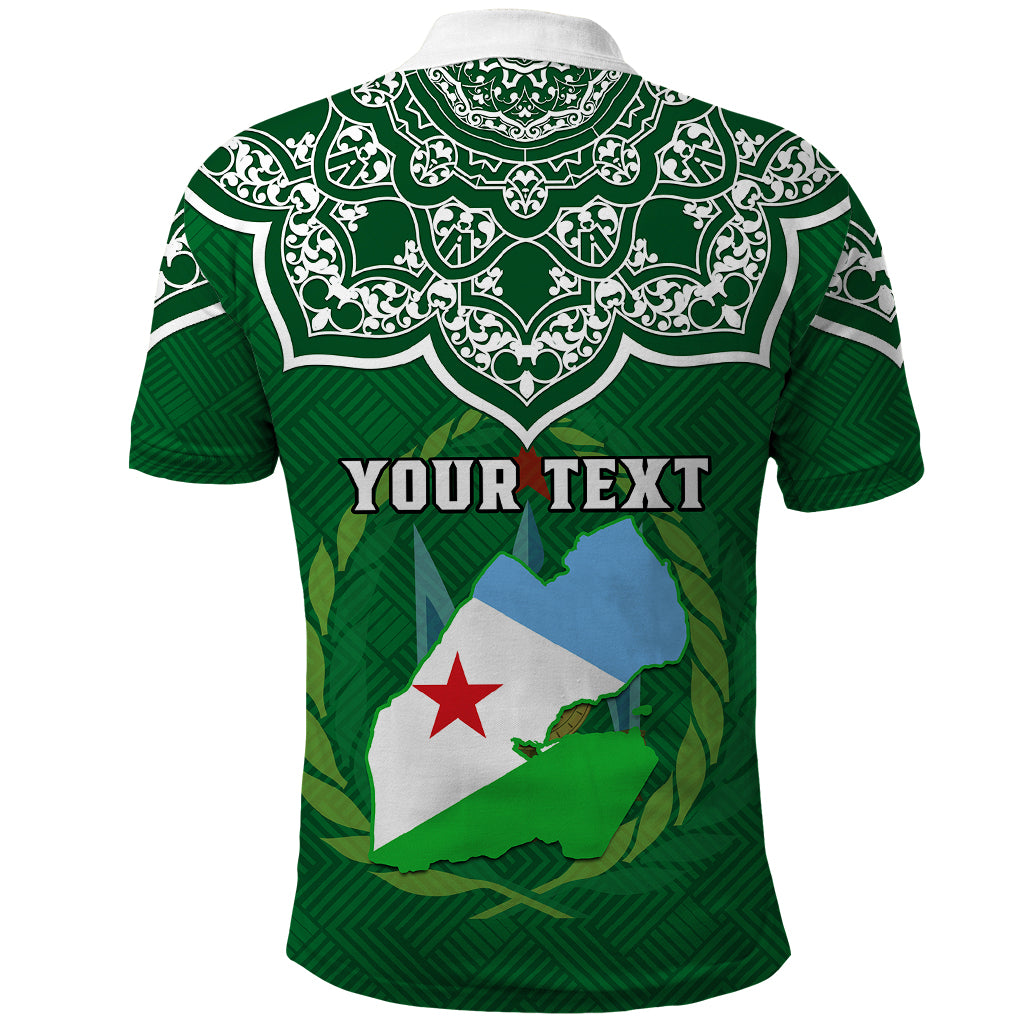 Custom Djibouti Polo Shirt Jabuuti Emblem With Islamic Floral Circle - Wonder Print Shop