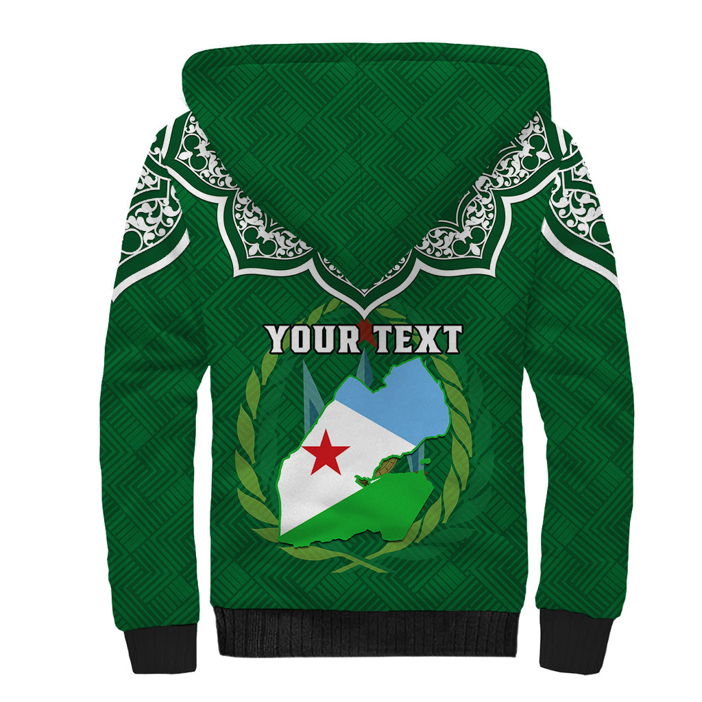 Custom Djibouti Sherpa Hoodie Jabuuti Emblem With Islamic Floral Circle - Wonder Print Shop