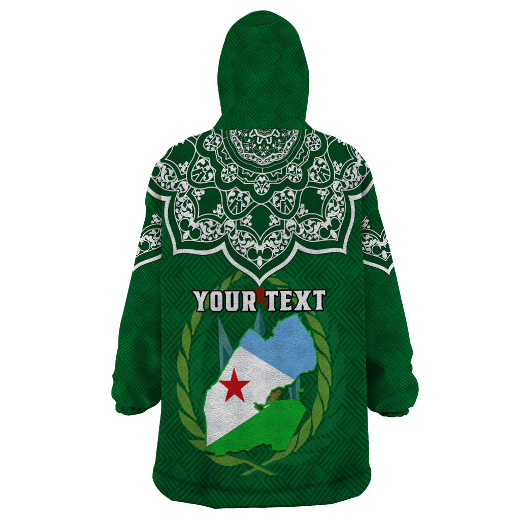 Custom Djibouti Wearable Blanket Hoodie Jabuuti Emblem With Islamic Floral Circle - Wonder Print Shop