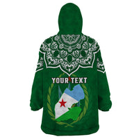 Custom Djibouti Wearable Blanket Hoodie Jabuuti Emblem With Islamic Floral Circle - Wonder Print Shop