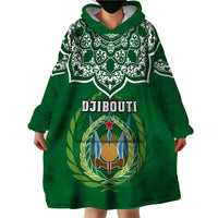 Custom Djibouti Wearable Blanket Hoodie Jabuuti Emblem With Islamic Floral Circle - Wonder Print Shop