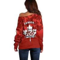 1 July Canada Independence Day Off Shoulder Sweater Canadian Maple Leaf Happy 156th Anniversary - Wonder Print Shop