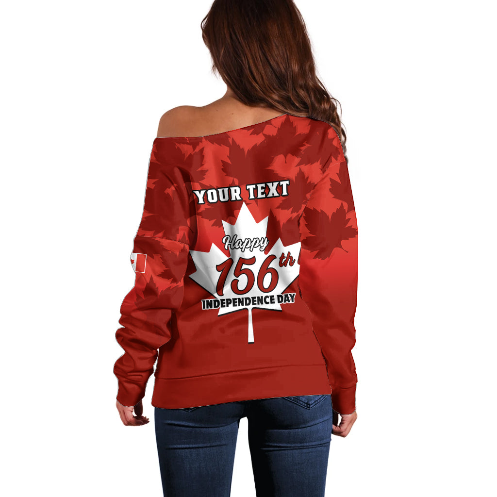 Custom 1 July Canada Independence Day Off Shoulder Sweater Canadian Maple Leaf Happy 156th Anniversary - Wonder Print Shop