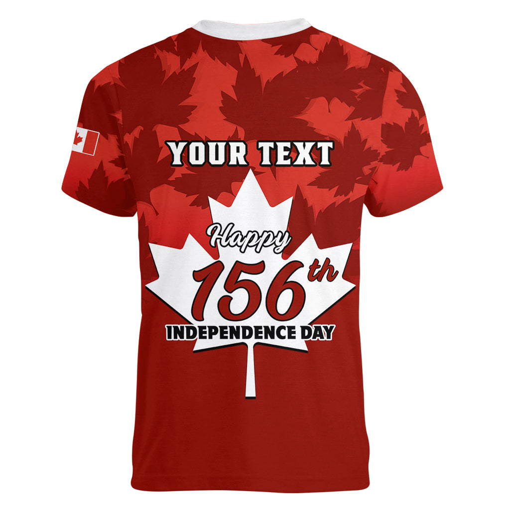 Custom 1 July Canada Independence Day Women V Neck T Shirt Canadian Maple Leaf Happy 156th Anniversary - Wonder Print Shop