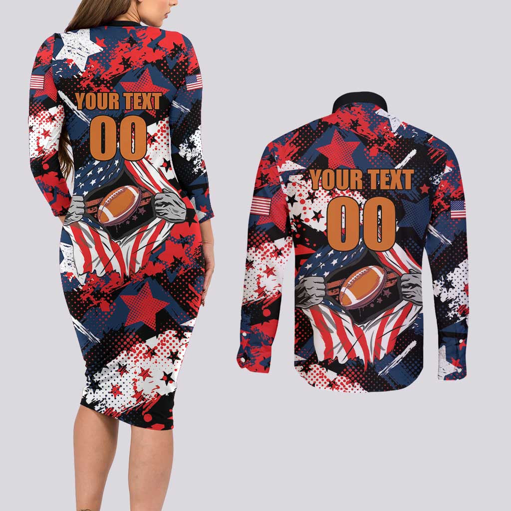 Custom American Football Grunge Couples Matching Long Sleeve Bodycon Dress and Long Sleeve Button Shirt Special Version - Wonder Print Shop