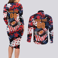 Custom American Football Grunge Couples Matching Long Sleeve Bodycon Dress and Long Sleeve Button Shirt Special Version - Wonder Print Shop