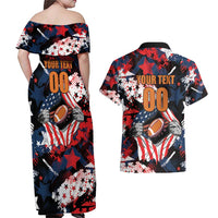 Custom American Football Grunge Couples Matching Off Shoulder Maxi Dress and Hawaiian Shirt Special Version - Wonder Print Shop