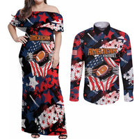 Custom American Football Grunge Couples Matching Off Shoulder Maxi Dress and Long Sleeve Button Shirt Special Version - Wonder Print Shop