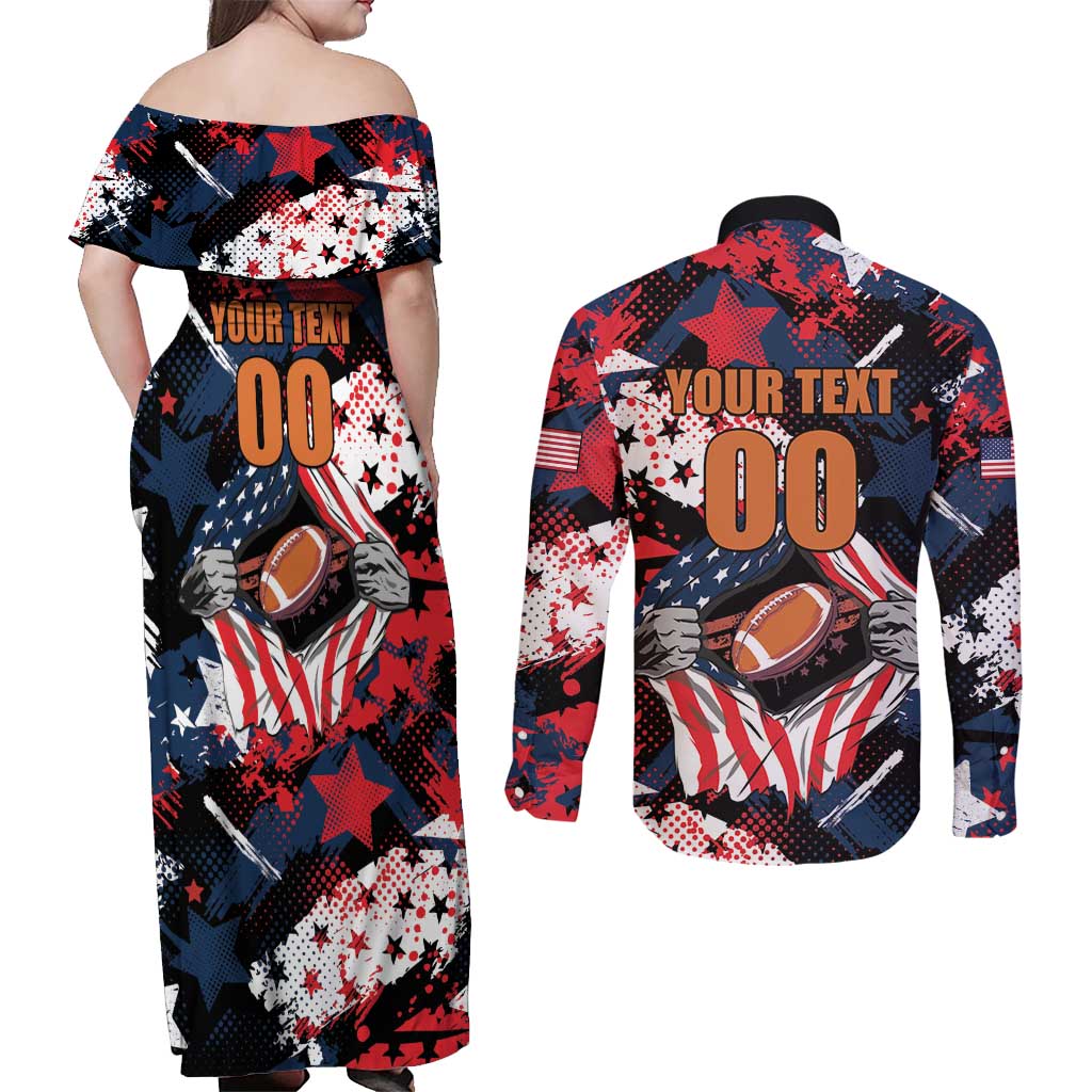 Custom American Football Grunge Couples Matching Off Shoulder Maxi Dress and Long Sleeve Button Shirt Special Version - Wonder Print Shop