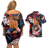 Custom American Football Grunge Couples Matching Off Shoulder Short Dress and Hawaiian Shirt Special Version - Wonder Print Shop