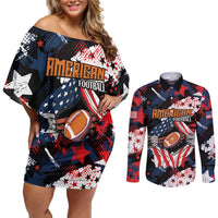 Custom American Football Grunge Couples Matching Off Shoulder Short Dress and Long Sleeve Button Shirt Special Version - Wonder Print Shop