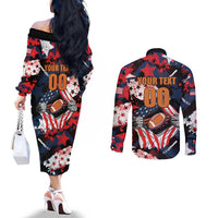 Custom American Football Grunge Couples Matching Off The Shoulder Long Sleeve Dress and Long Sleeve Button Shirt Special Version - Wonder Print Shop