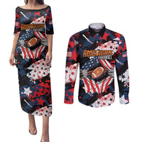 Custom American Football Grunge Couples Matching Puletasi and Long Sleeve Button Shirt Special Version - Wonder Print Shop