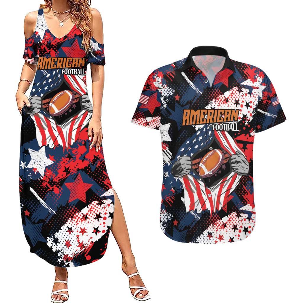 Custom American Football Grunge Couples Matching Summer Maxi Dress and Hawaiian Shirt Special Version - Wonder Print Shop