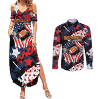 Custom American Football Grunge Couples Matching Summer Maxi Dress and Long Sleeve Button Shirt Special Version - Wonder Print Shop