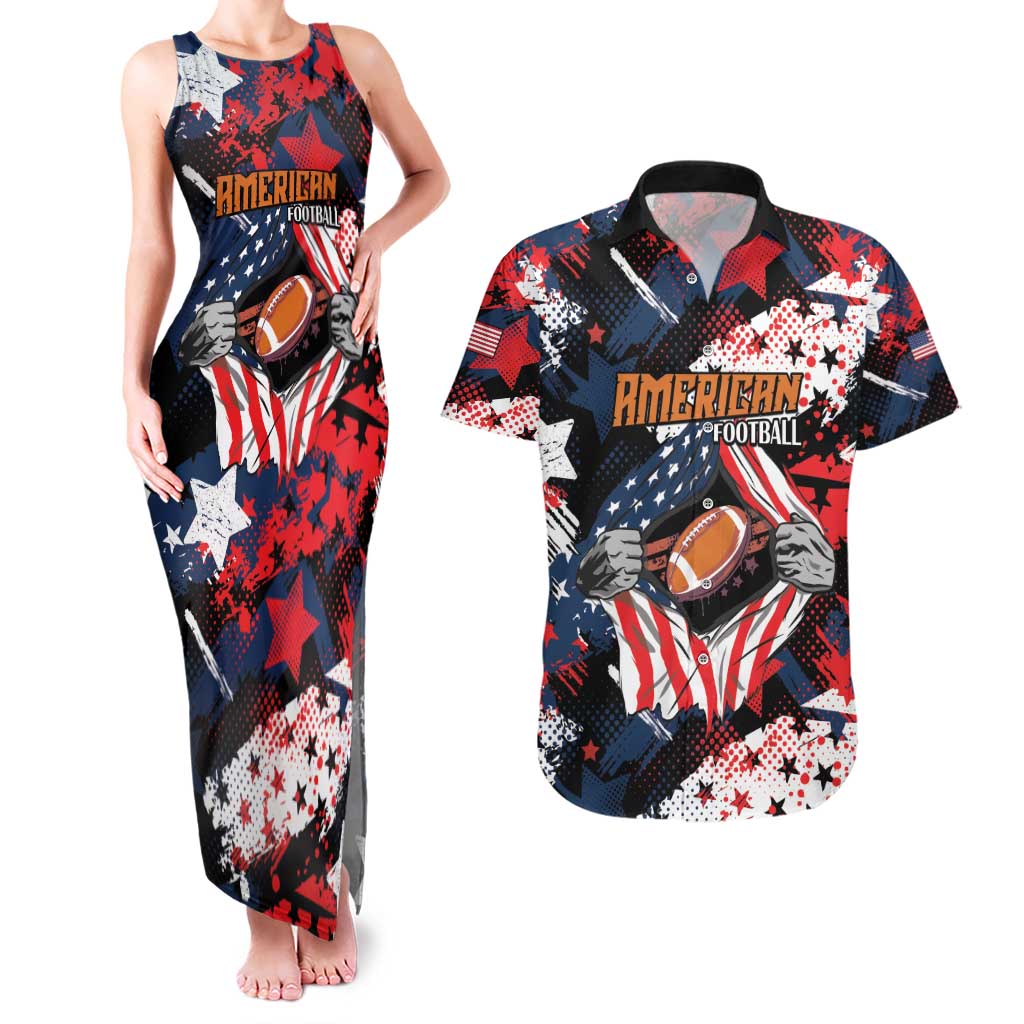 Custom American Football Grunge Couples Matching Tank Maxi Dress and Hawaiian Shirt Special Version - Wonder Print Shop