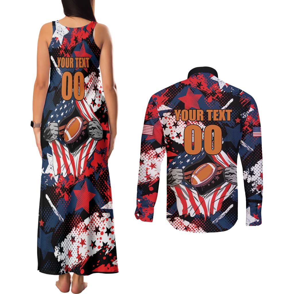 Custom American Football Grunge Couples Matching Tank Maxi Dress and Long Sleeve Button Shirt Special Version - Wonder Print Shop