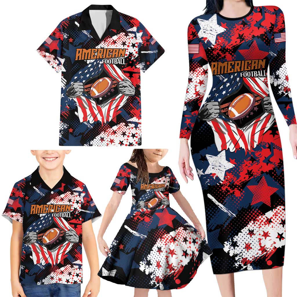 Custom American Football Grunge Family Matching Long Sleeve Bodycon Dress and Hawaiian Shirt Special Version - Wonder Print Shop