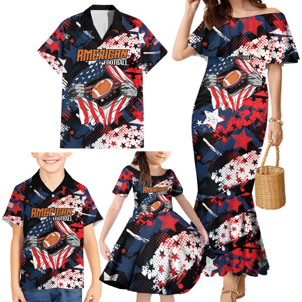 Custom American Football Grunge Family Matching Mermaid Dress and Hawaiian Shirt Special Version - Wonder Print Shop