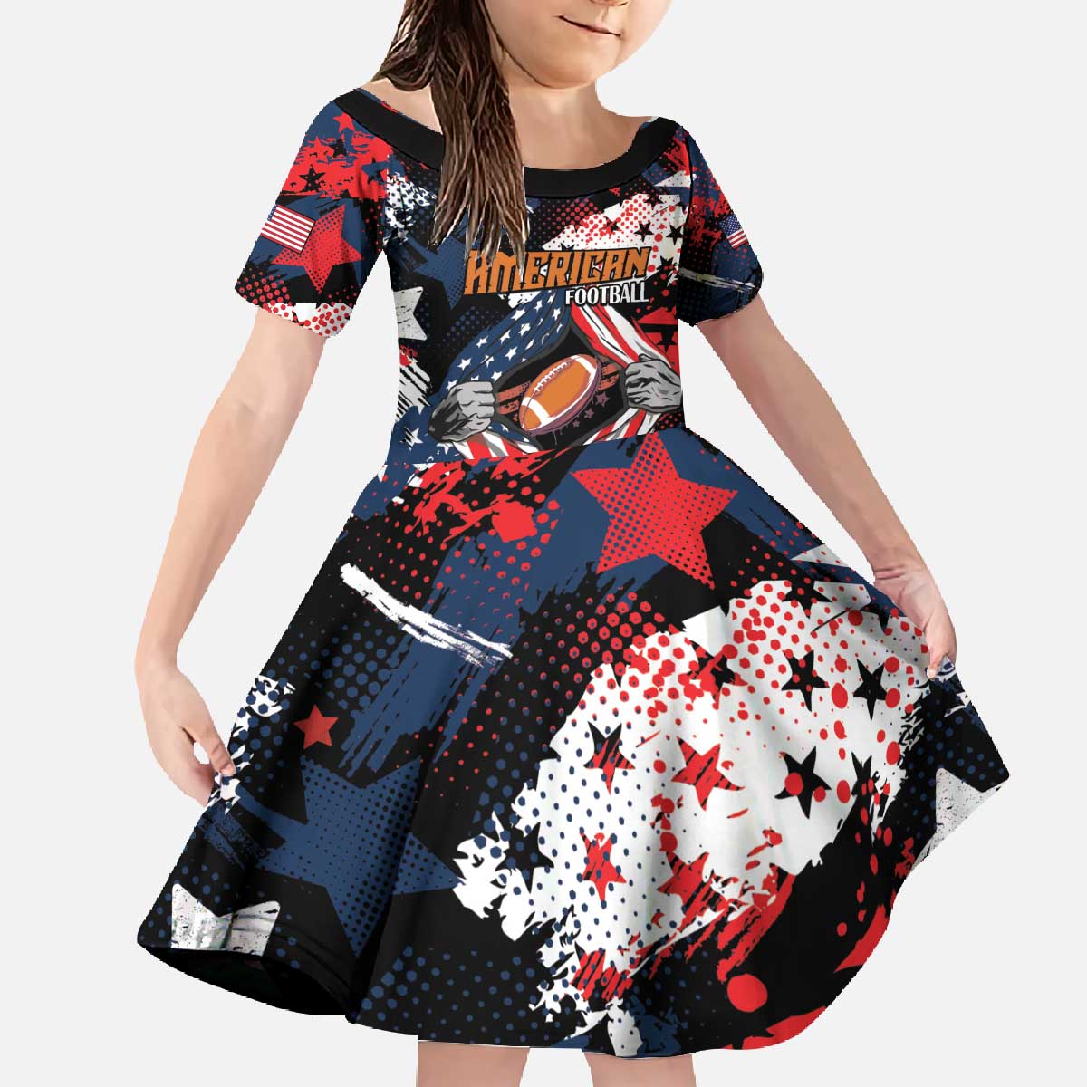 Custom American Football Grunge Family Matching Off The Shoulder Long Sleeve Dress and Hawaiian Shirt Special Version - Wonder Print Shop