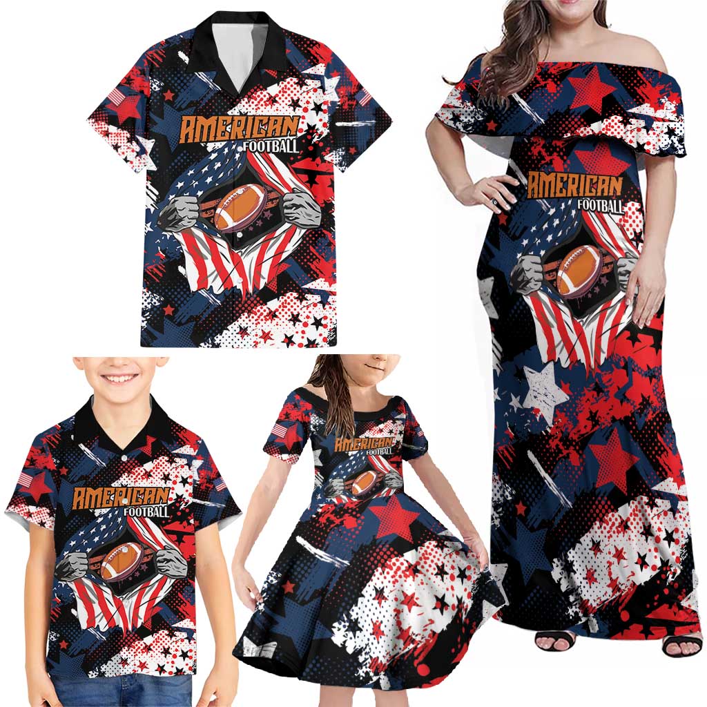 Custom American Football Grunge Family Matching Off Shoulder Maxi Dress and Hawaiian Shirt Special Version - Wonder Print Shop