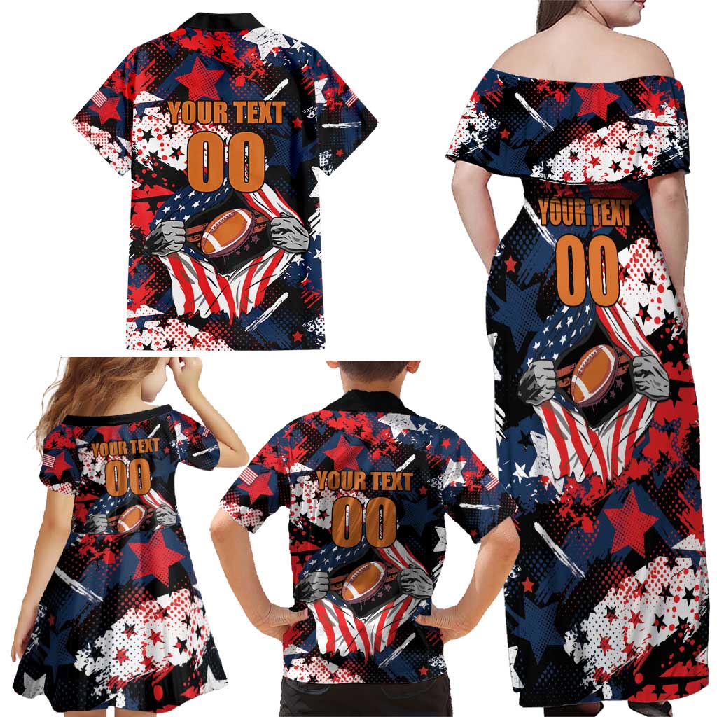 Custom American Football Grunge Family Matching Off Shoulder Maxi Dress and Hawaiian Shirt Special Version - Wonder Print Shop