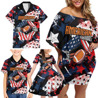 Custom American Football Grunge Family Matching Off Shoulder Short Dress and Hawaiian Shirt Special Version - Wonder Print Shop