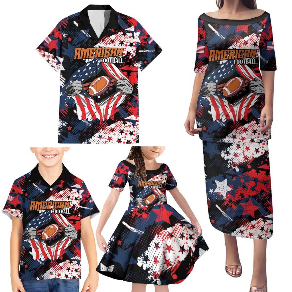 Custom American Football Grunge Family Matching Puletasi and Hawaiian Shirt Special Version - Wonder Print Shop