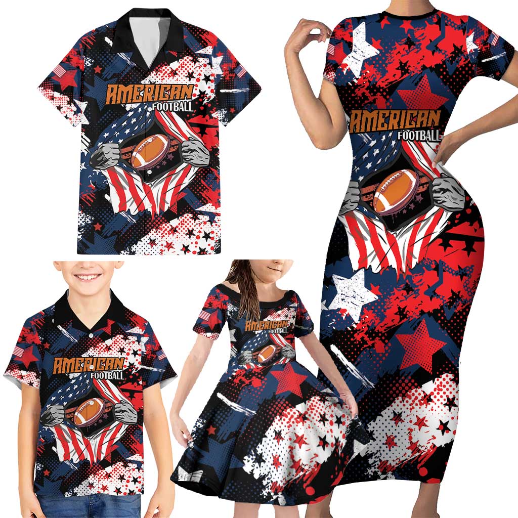 Custom American Football Grunge Family Matching Short Sleeve Bodycon Dress and Hawaiian Shirt Special Version - Wonder Print Shop