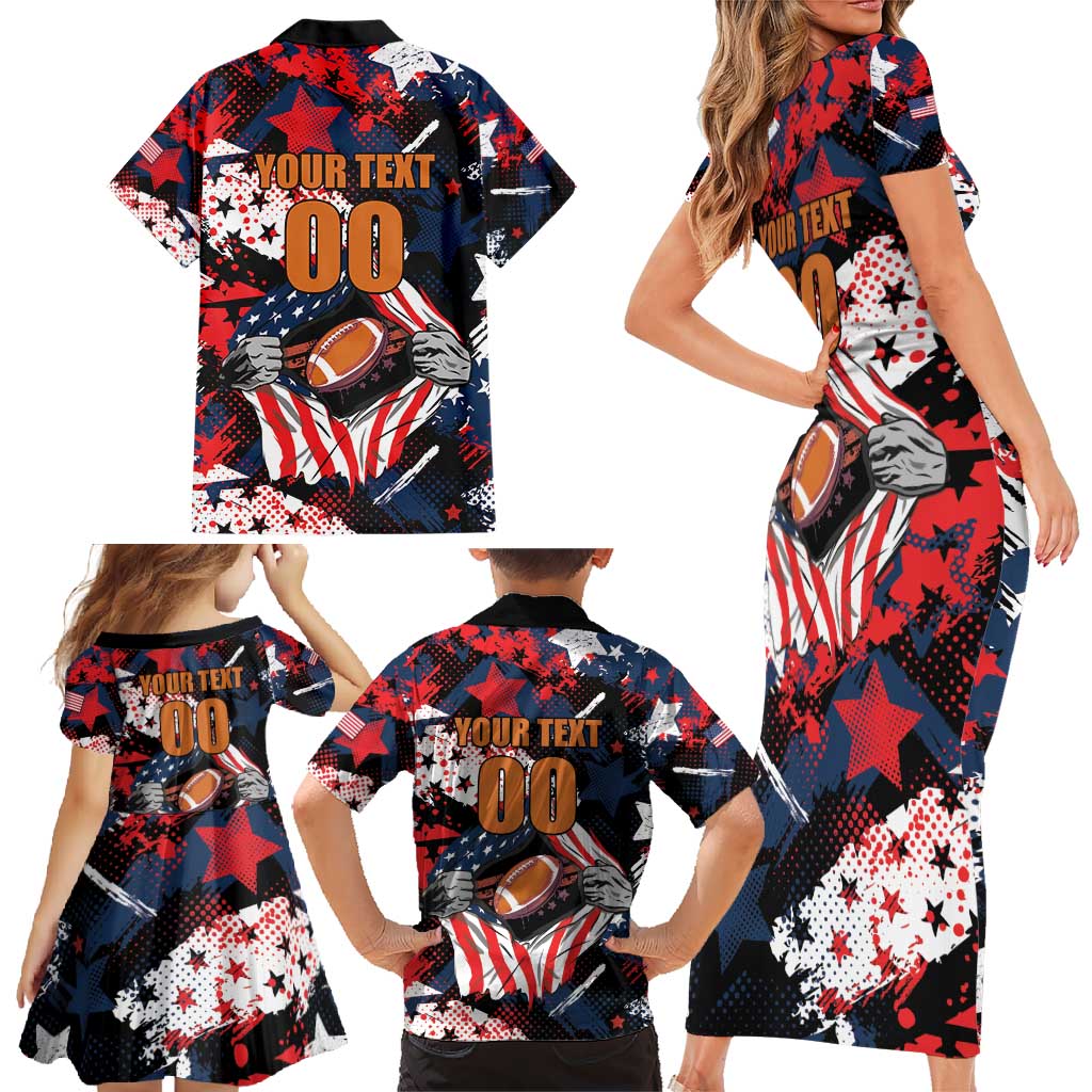 Custom American Football Grunge Family Matching Short Sleeve Bodycon Dress and Hawaiian Shirt Special Version - Wonder Print Shop