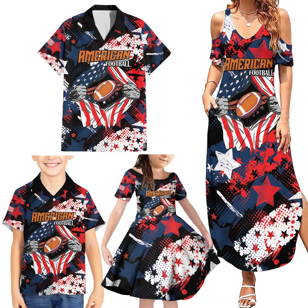 Custom American Football Grunge Family Matching Summer Maxi Dress and Hawaiian Shirt Special Version - Wonder Print Shop