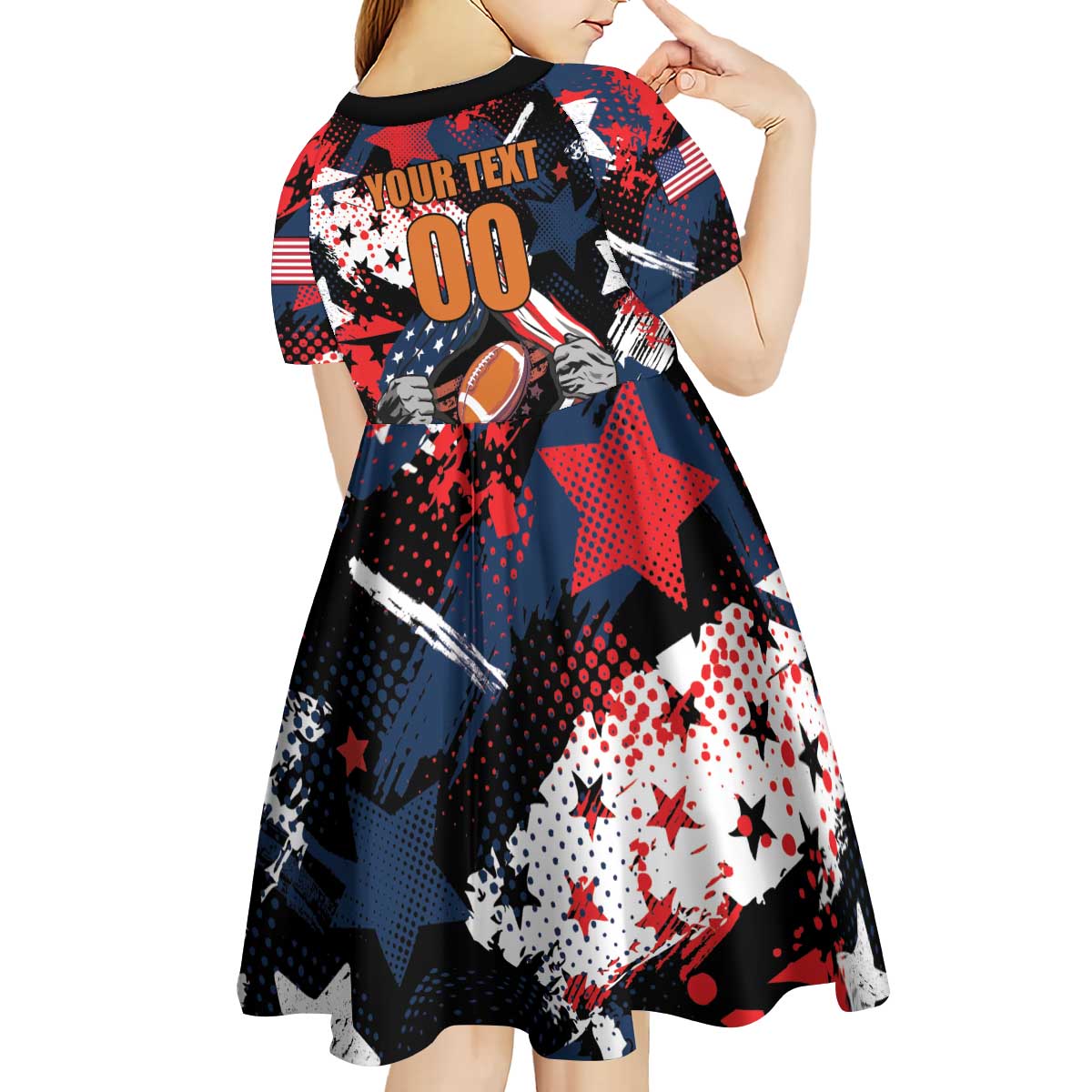 Custom American Football Grunge Kid Short Sleeve Dress Special Version - Wonder Print Shop