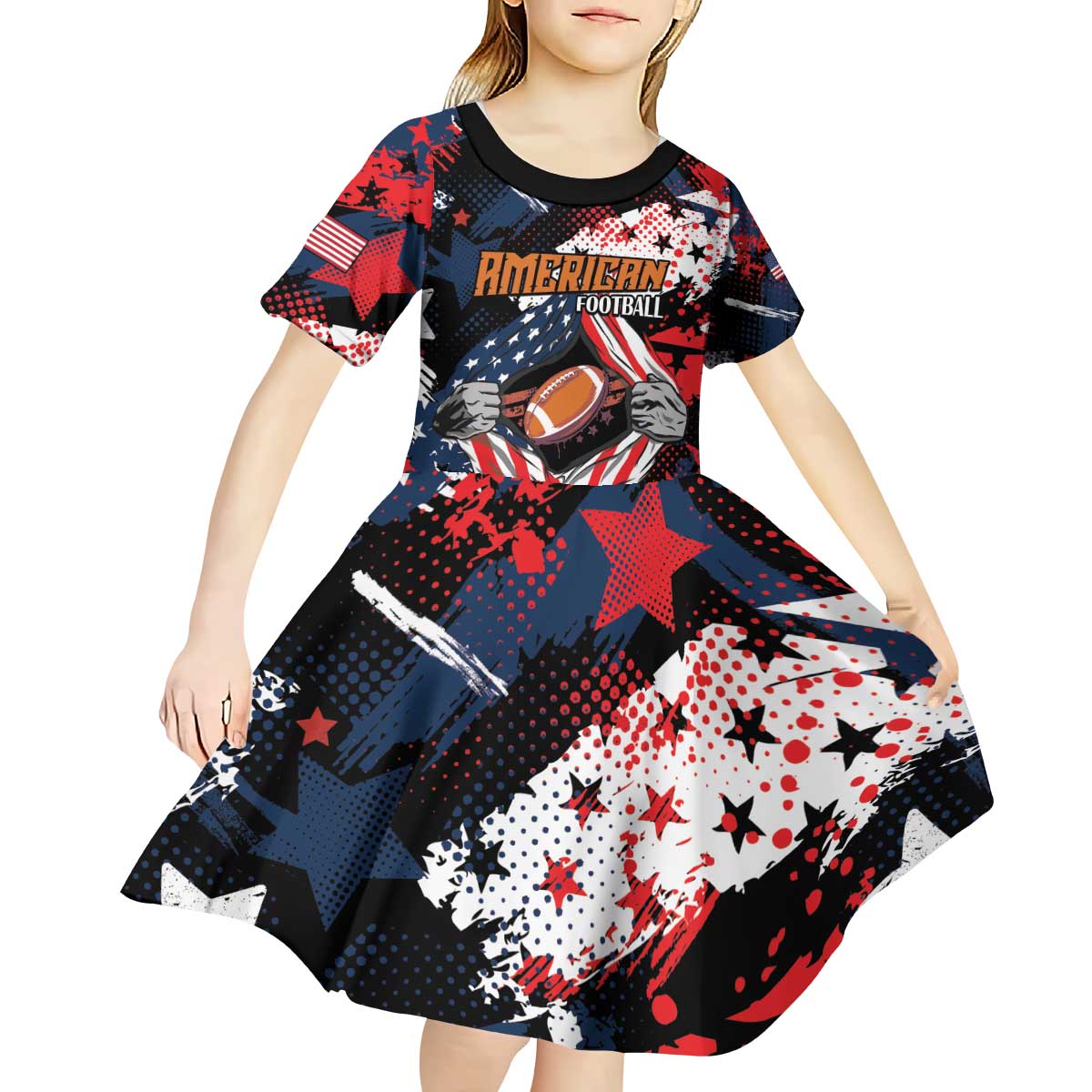 Custom American Football Grunge Kid Short Sleeve Dress Special Version - Wonder Print Shop