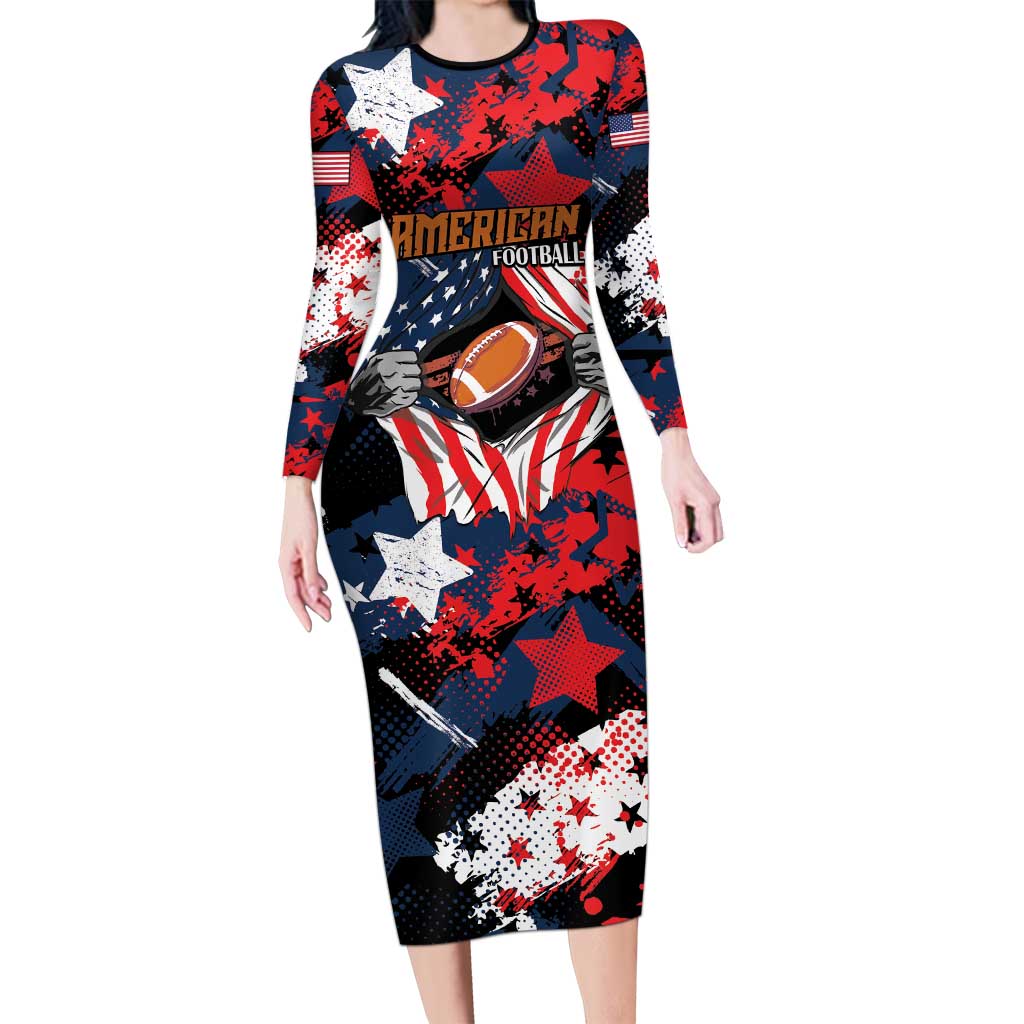 Custom American Football Grunge Long Sleeve Bodycon Dress Special Version - Wonder Print Shop