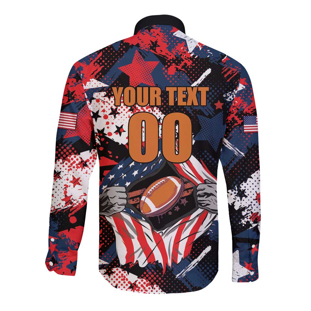 Custom American Football Grunge Long Sleeve Button Shirt Special Version - Wonder Print Shop