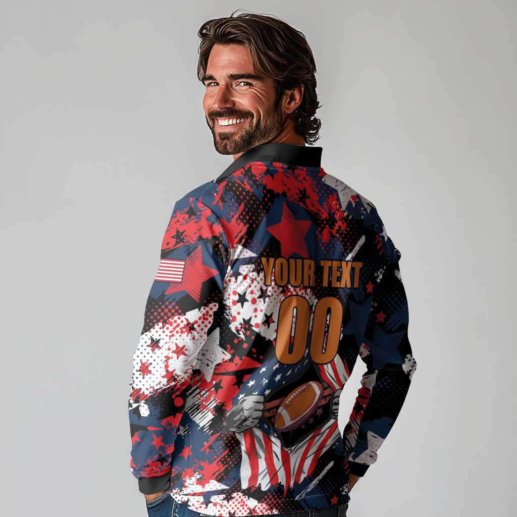 Custom American Football Grunge Long Sleeve Polo Shirt Special Version - Wonder Print Shop