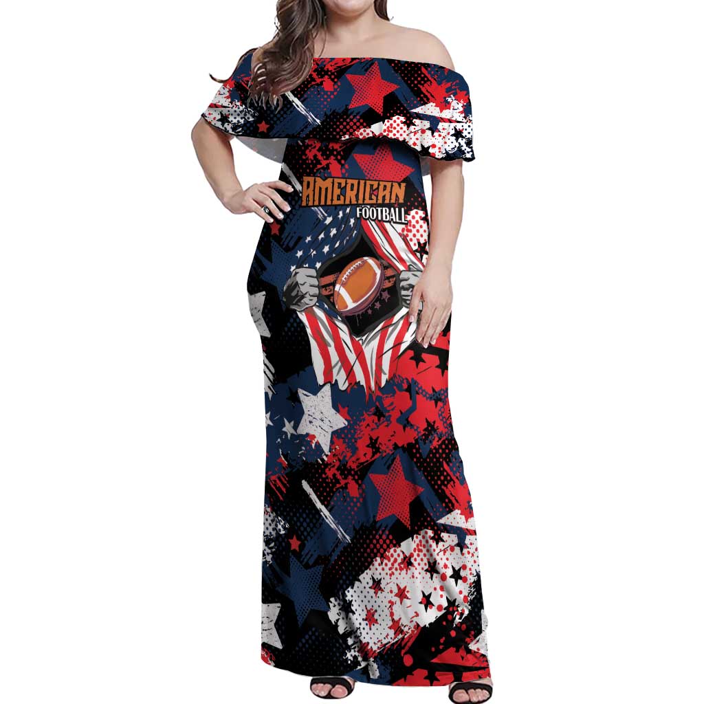 Custom American Football Grunge Off Shoulder Maxi Dress Special Version - Wonder Print Shop