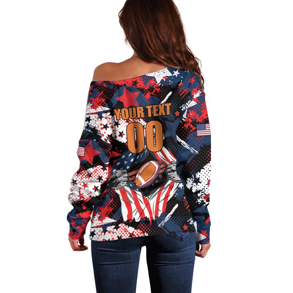 Custom American Football Grunge Off Shoulder Sweater Special Version - Wonder Print Shop