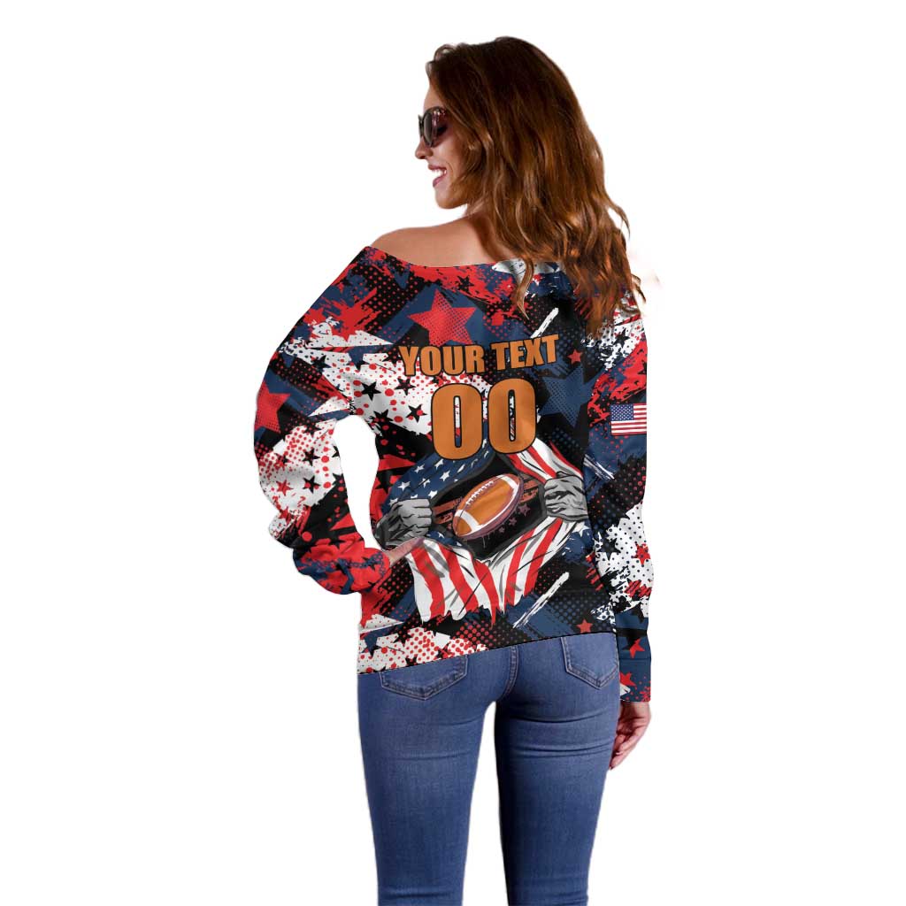 Custom American Football Grunge Off Shoulder Sweater Special Version - Wonder Print Shop