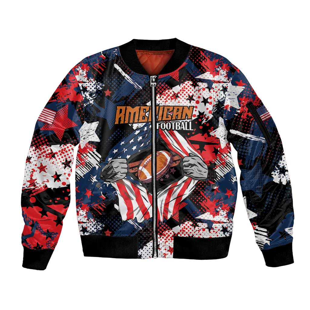 Custom American Football Grunge Sleeve Zip Bomber Jacket Special Version - Wonder Print Shop