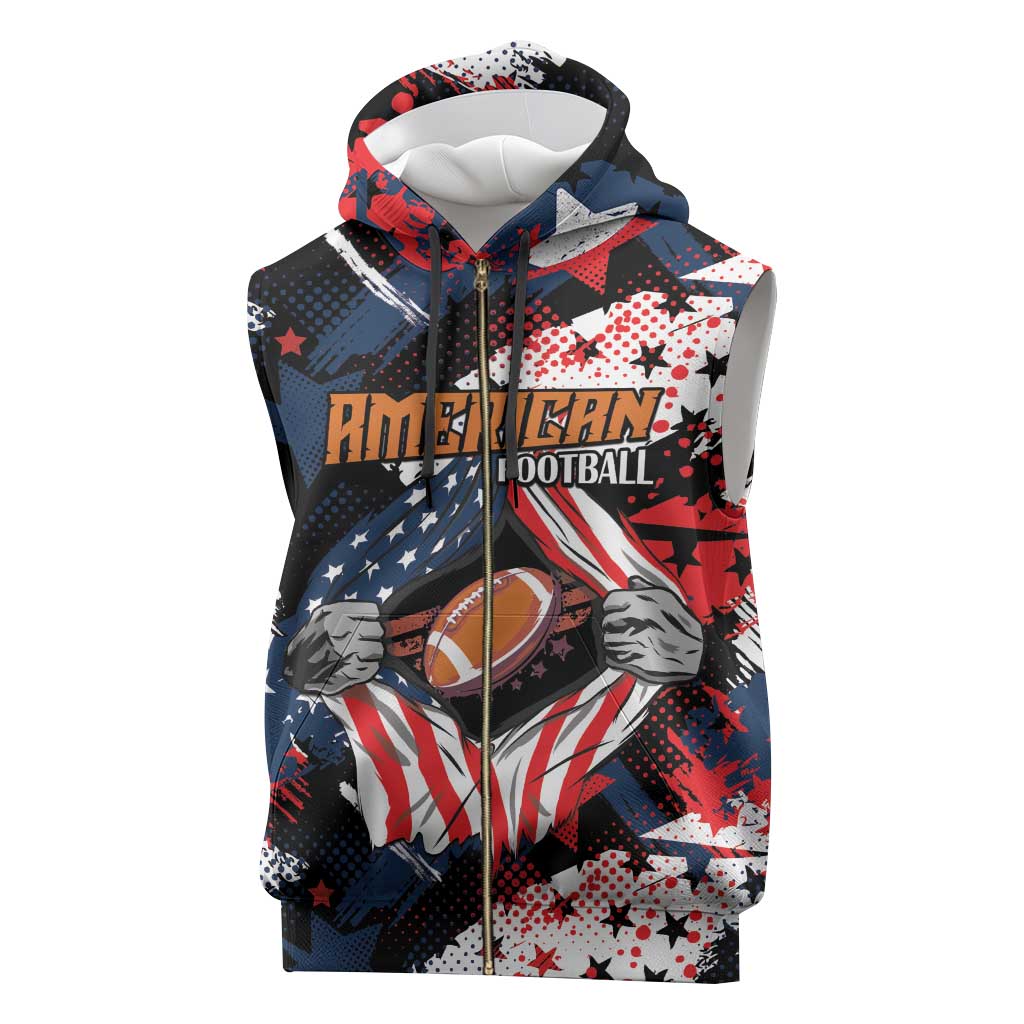 Custom American Football Grunge Sleeveless Zip Hoodie Special Version - Wonder Print Shop