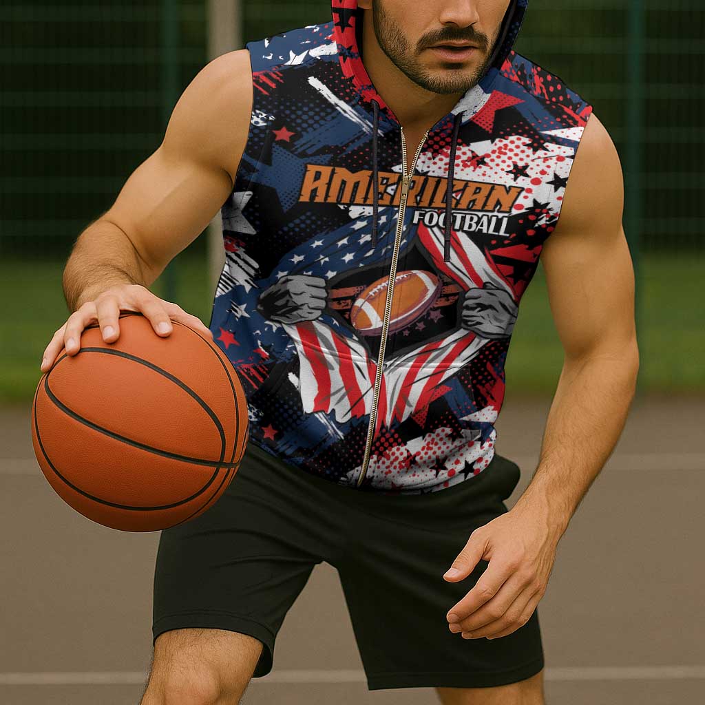 Custom American Football Grunge Sleeveless Zip Hoodie Special Version - Wonder Print Shop